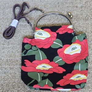 Orange Floral Print Metal Clasp Crossbody Shoulder Bag Purse Gamaguchi